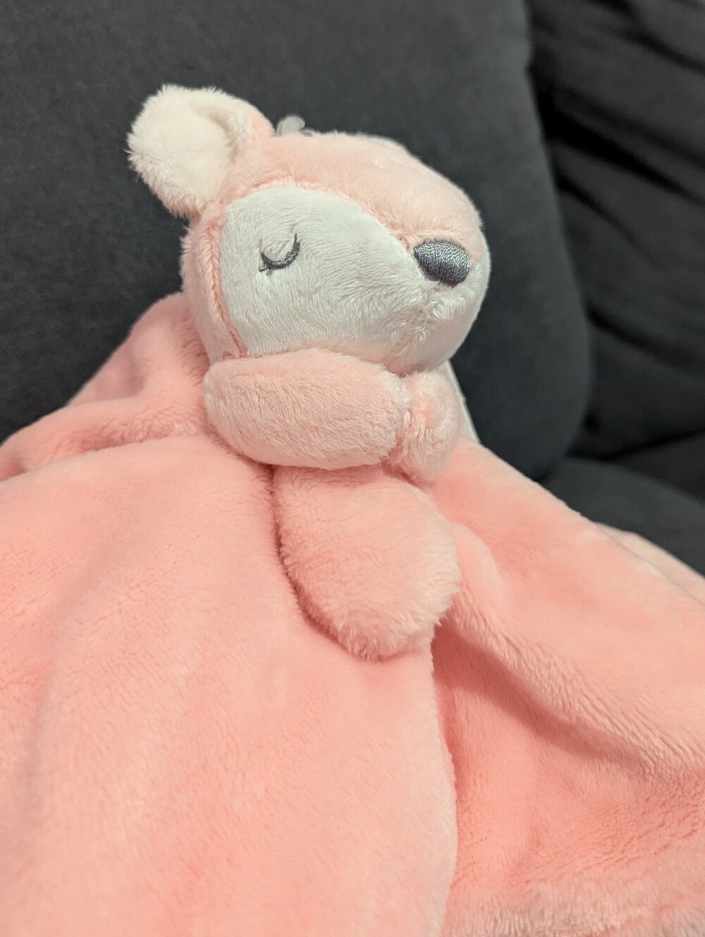 Carters Baby Fawn Deer Lovey Plush Pink White Sleepy Eyes Security Blanket New